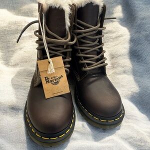 Dr. Martens 1460 Pascal Serena Faux Fur-Lined Brown Boots - Women Size 6